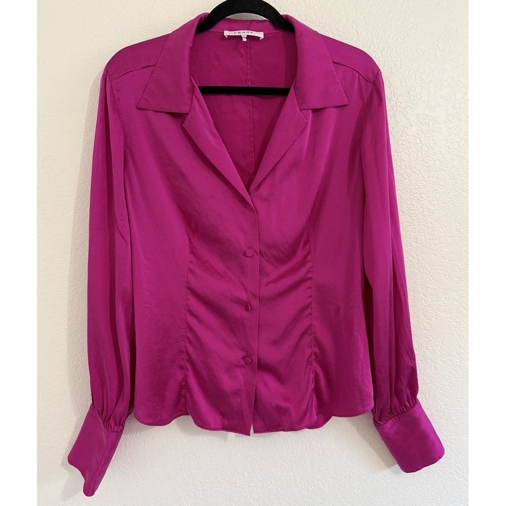 Frame "Femme" Magenta Silk Button Blouse Women's Medium
